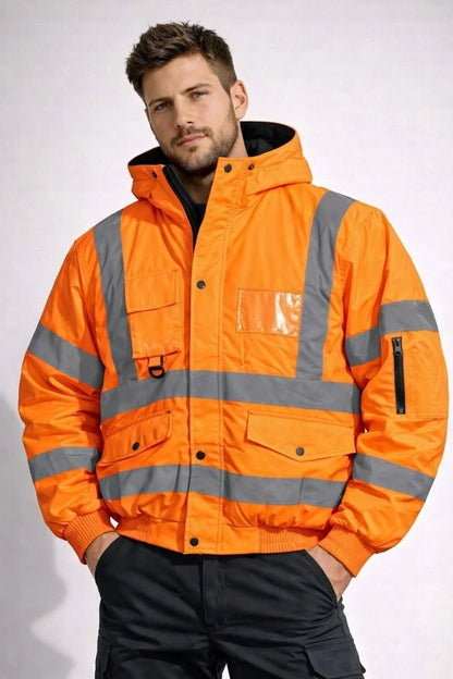 Hi Viz High Visibility Bomber Jacket Waterproof | Reflective Safety Workwear Security Coat