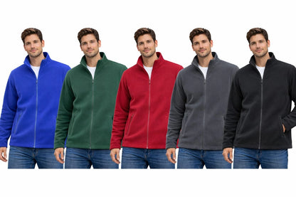 Men's Full Zip Fleece Jacket | Classic Warm Polar Fleece Coat Work Casual Multi Colors