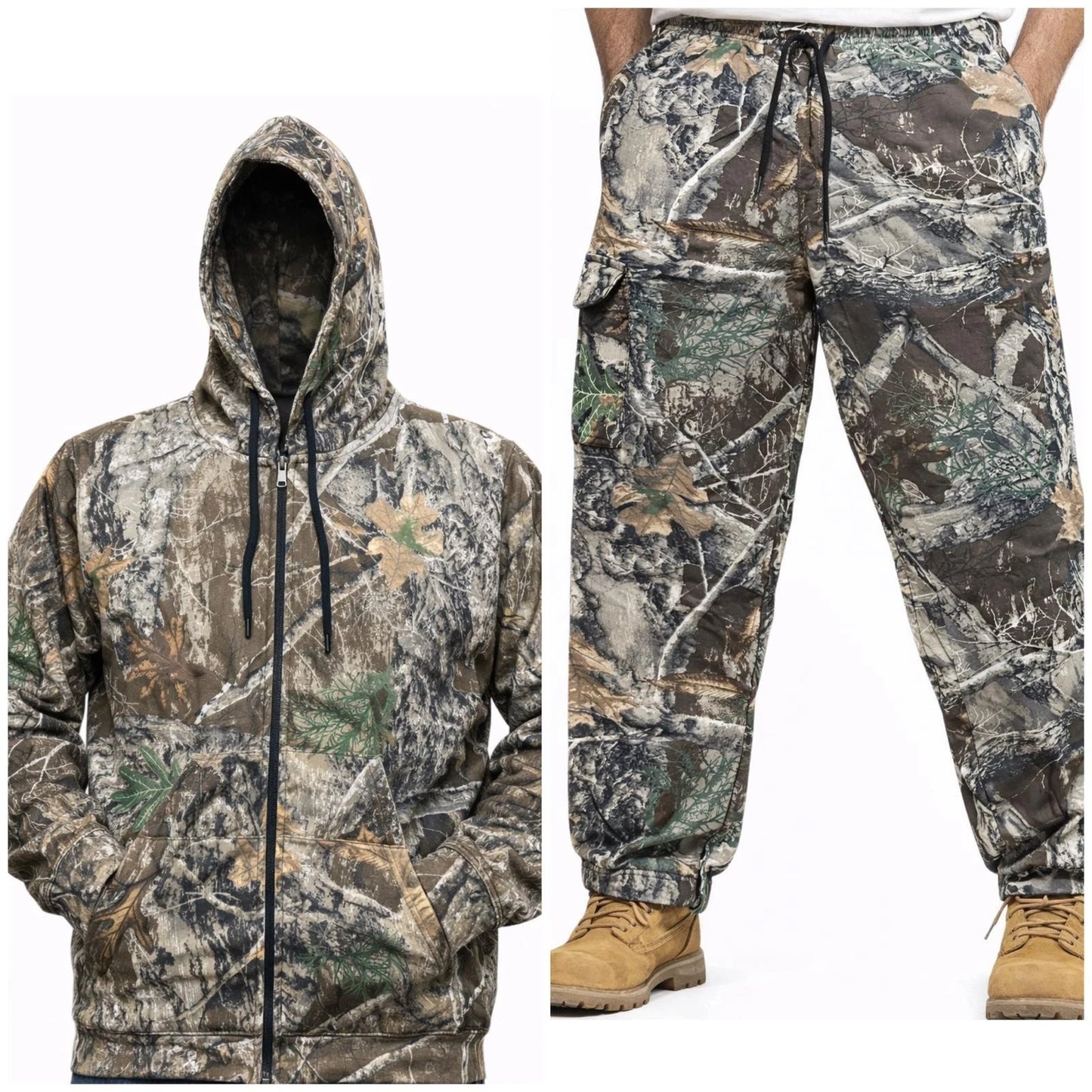 Men's Camouflage Printed Jungle Set | Realtree Camo Zip Hoodie & Cargo Trousers